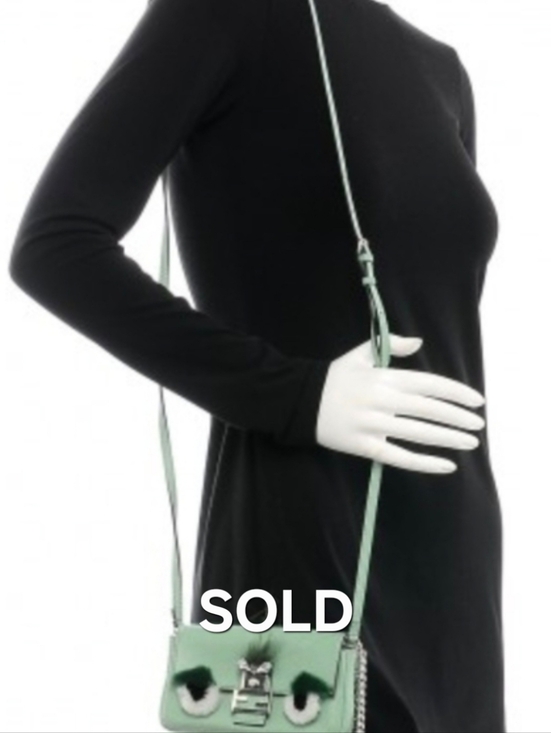 Fendi Handbags - *SOLD FENDI Light green Leather and Fox Fur Micro Buggie Baguette Bag